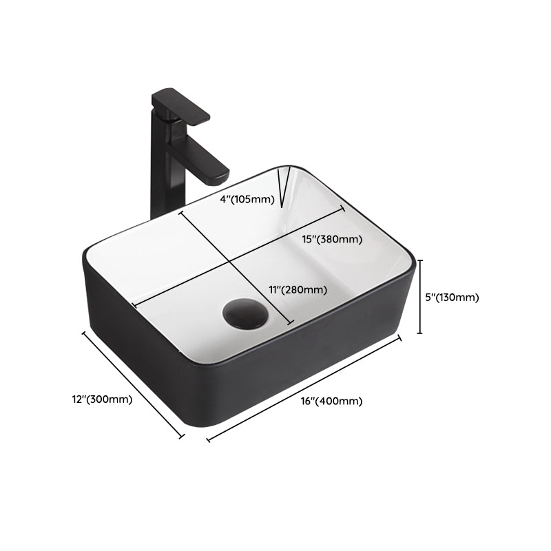 Contemporary Bathroom Sink Porcelain Pop-Up Drain Rectangular Vessel Bathroom Sink