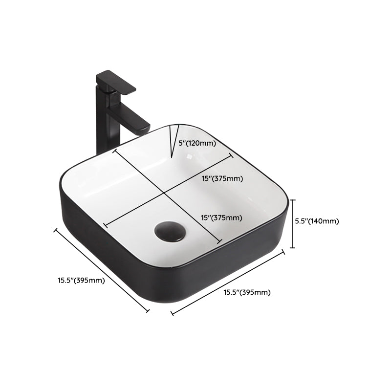 Contemporary Bathroom Sink Porcelain Pop-Up Drain Rectangular Vessel Bathroom Sink