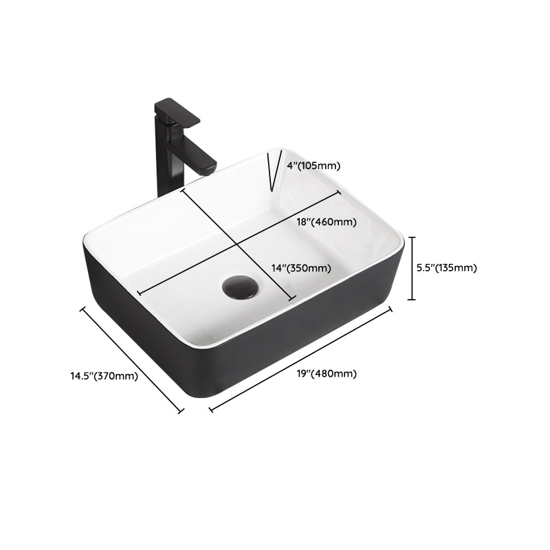 Contemporary Bathroom Sink Porcelain Pop-Up Drain Rectangular Vessel Bathroom Sink