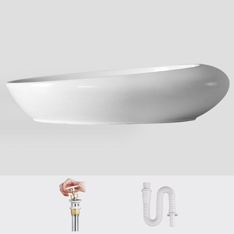 Modern Vessel Bathroom Sink Porcelain Oval Shut-Off Valve Included Vessel