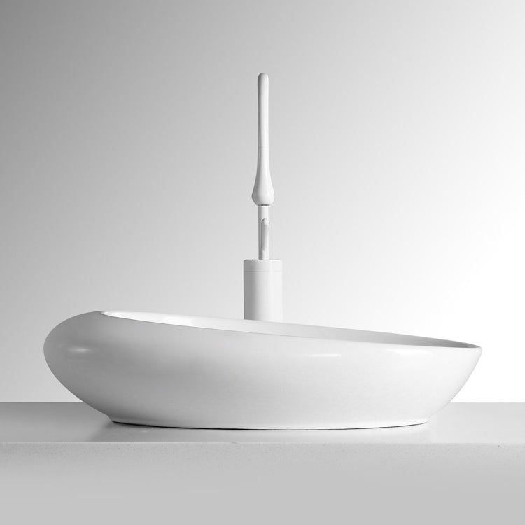 Modern Vessel Bathroom Sink Porcelain Oval Shut-Off Valve Included Vessel