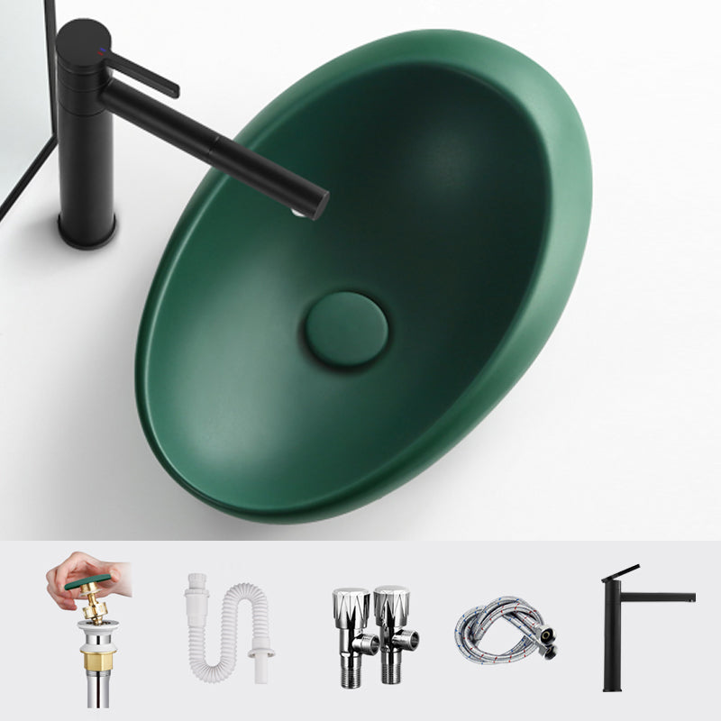 Modern Vessel Bathroom Sink Porcelain Oval Shut-Off Valve Included Vessel