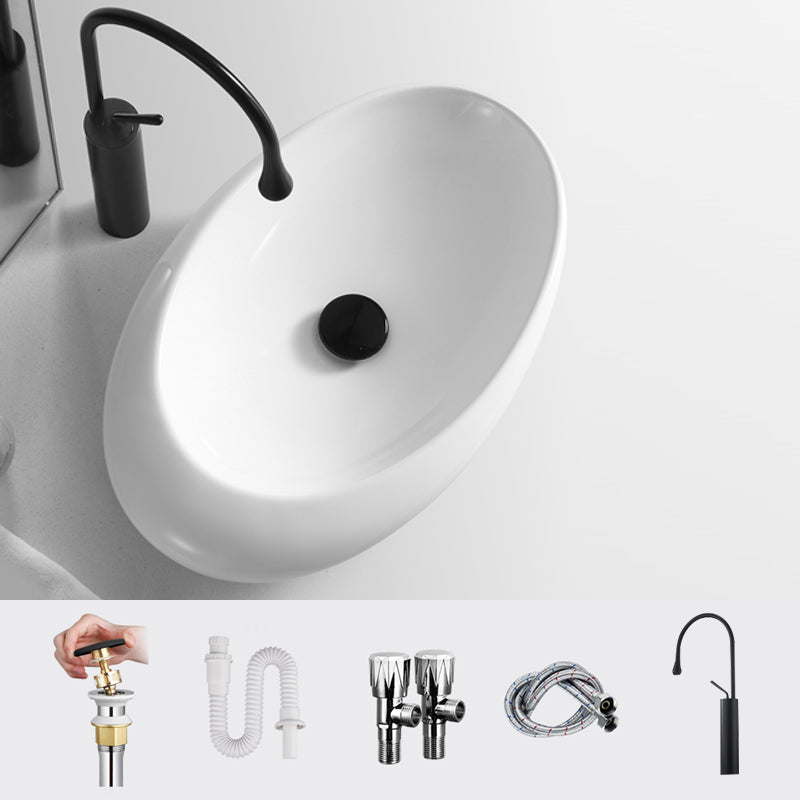 Modern Vessel Bathroom Sink Porcelain Oval Shut-Off Valve Included Vessel