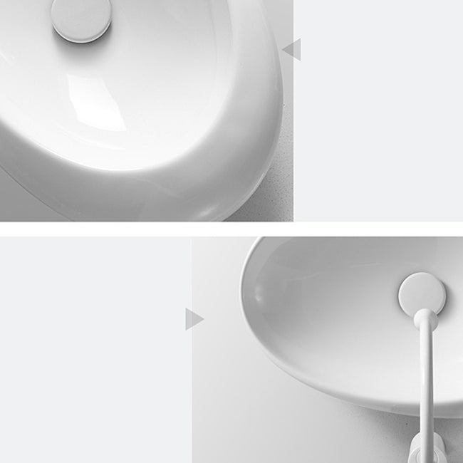 Modern Vessel Bathroom Sink Porcelain Oval Shut-Off Valve Included Vessel
