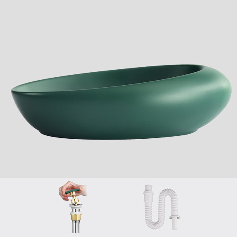 Modern Vessel Bathroom Sink Porcelain Oval Shut-Off Valve Included Vessel