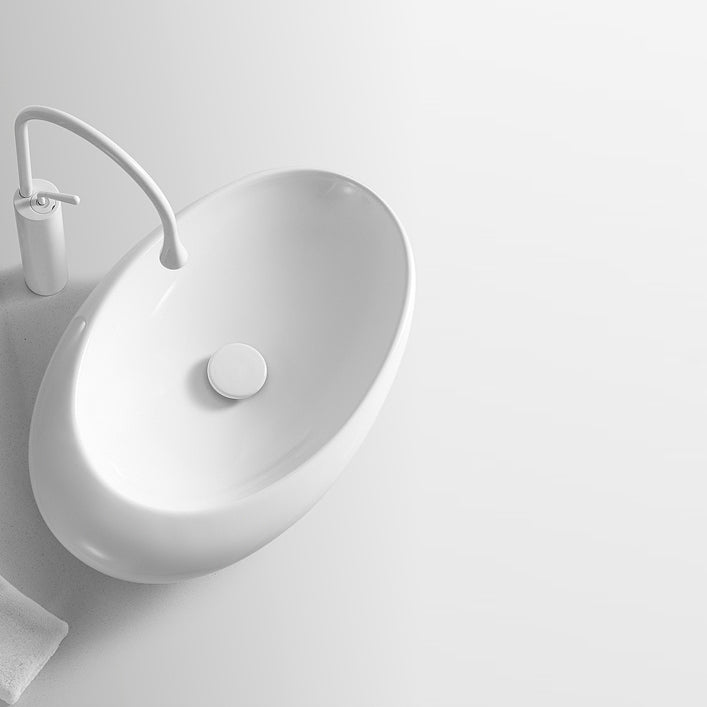 Modern Vessel Bathroom Sink Porcelain Oval Shut-Off Valve Included Vessel