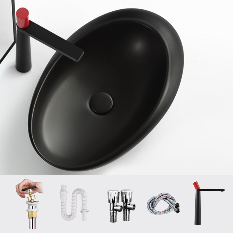 Modern Vessel Bathroom Sink Porcelain Oval Shut-Off Valve Included Vessel