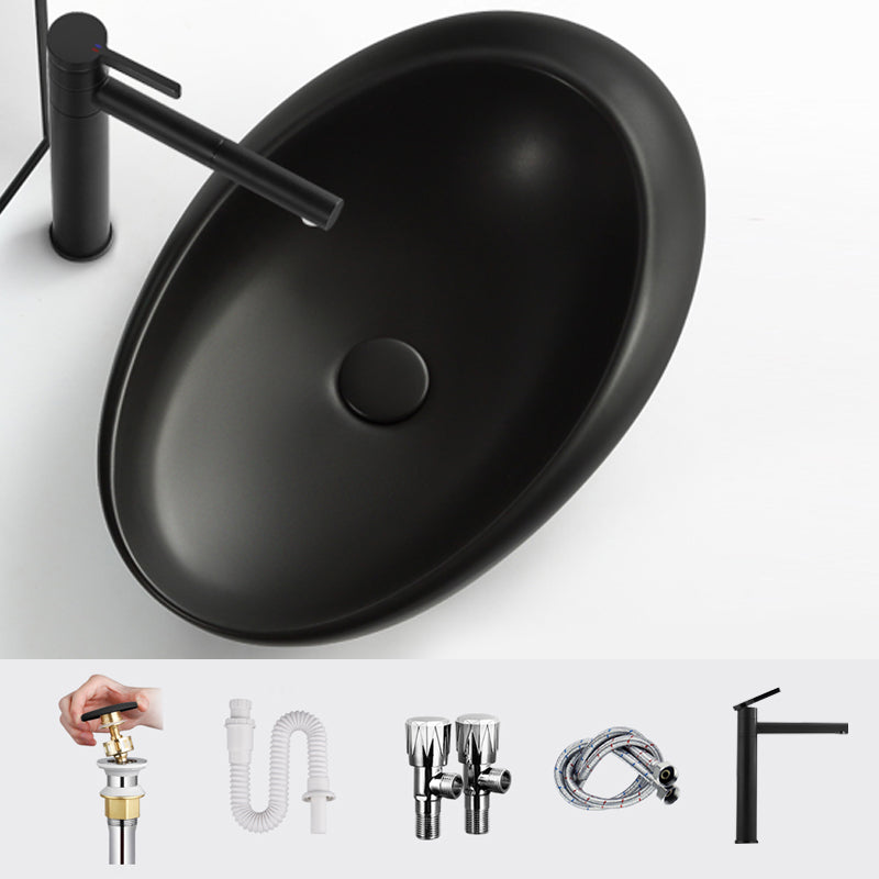 Modern Vessel Bathroom Sink Porcelain Oval Shut-Off Valve Included Vessel