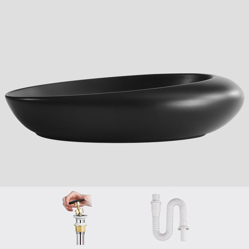 Modern Vessel Bathroom Sink Porcelain Oval Shut-Off Valve Included Vessel