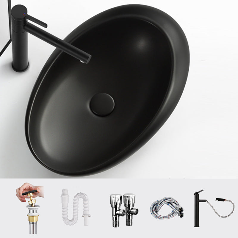 Modern Vessel Bathroom Sink Porcelain Oval Shut-Off Valve Included Vessel