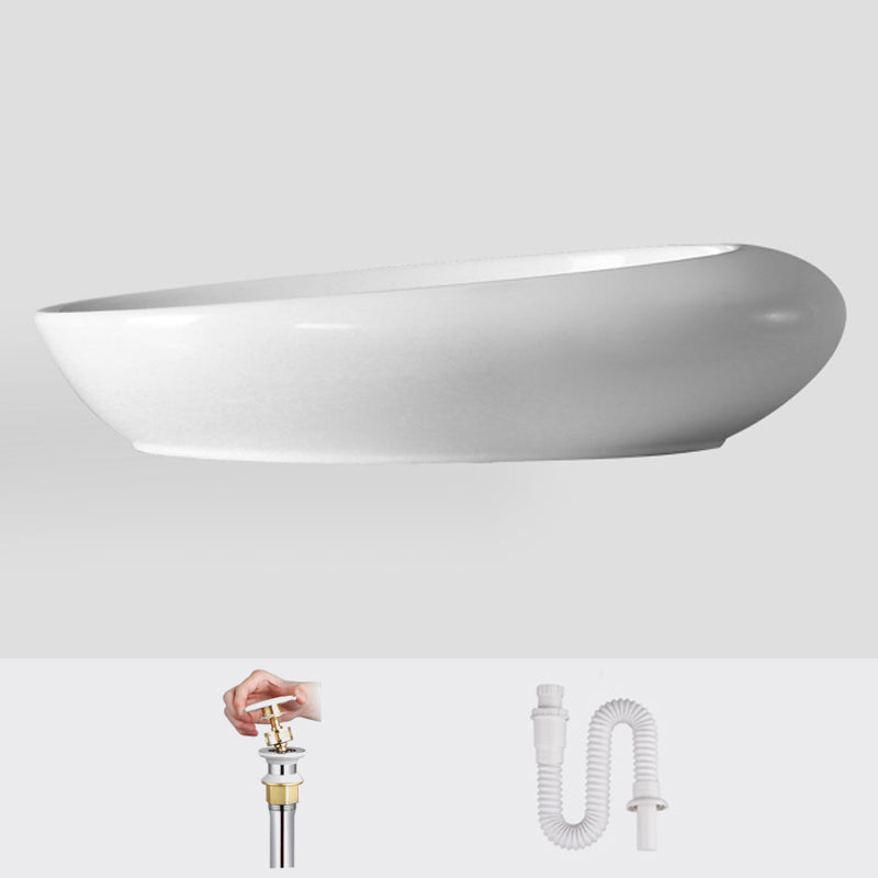 Modern Vessel Bathroom Sink Porcelain Oval Shut-Off Valve Included Vessel