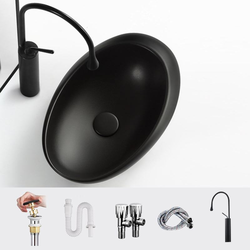 Modern Vessel Bathroom Sink Porcelain Oval Shut-Off Valve Included Vessel