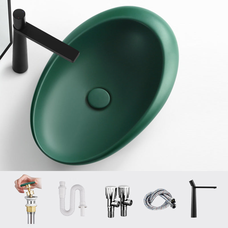 Modern Vessel Bathroom Sink Porcelain Oval Shut-Off Valve Included Vessel