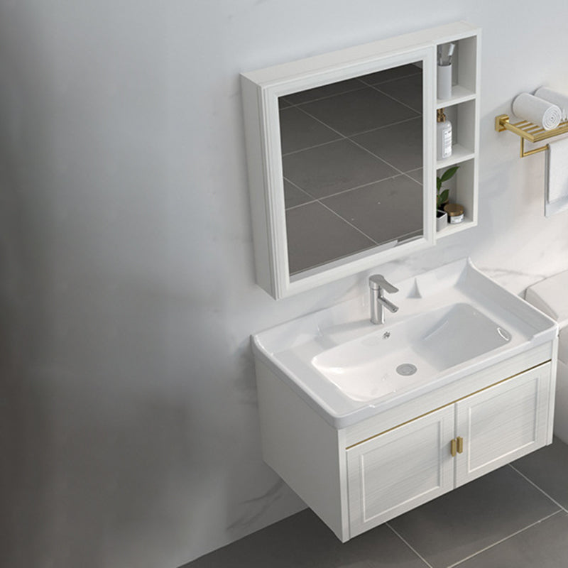 Single Sink Vanity Set Mirror Wall Mount Metal Frame Rectangle Bath Vanity with 2 Doors