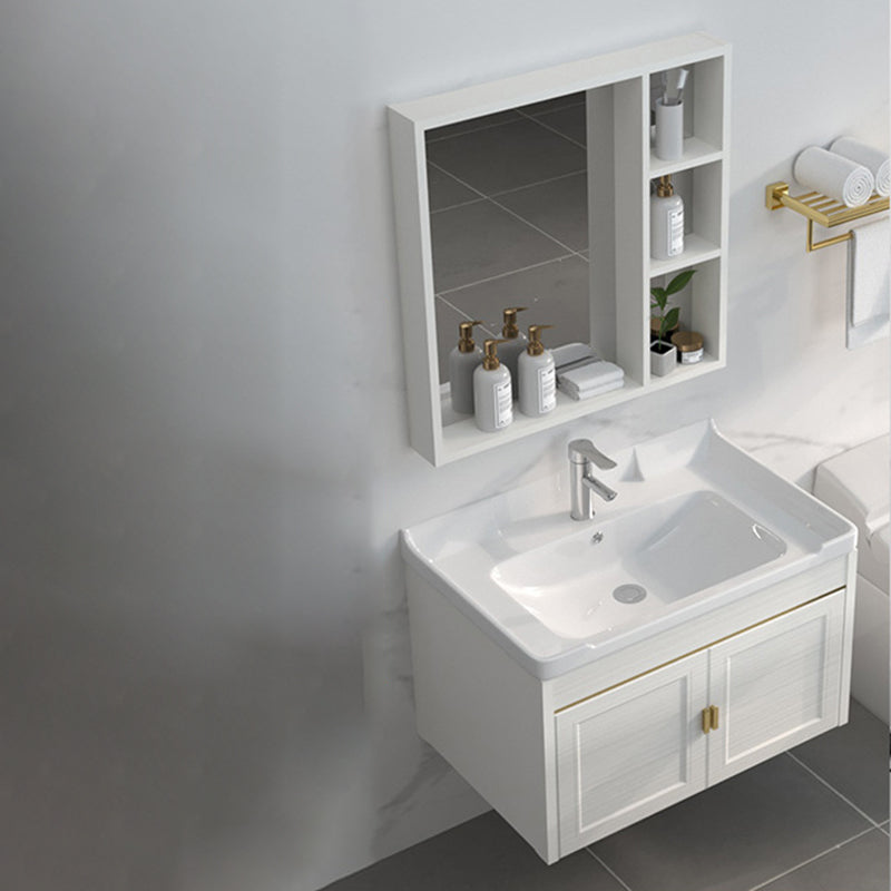 Single Sink Vanity Set Mirror Wall Mount Metal Frame Rectangle Bath Vanity with 2 Doors