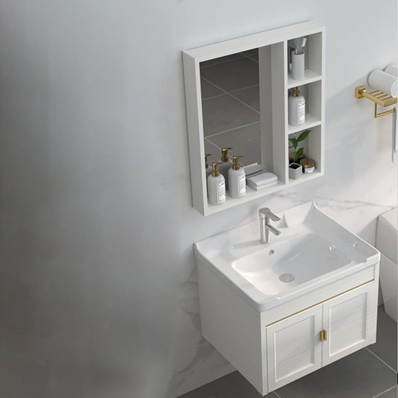Single Sink Vanity Set Mirror Wall Mount Metal Frame Rectangle Bath Vanity with 2 Doors