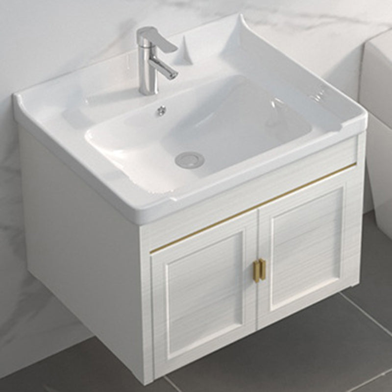 Single Sink Vanity Set Mirror Wall Mount Metal Frame Rectangle Bath Vanity with 2 Doors