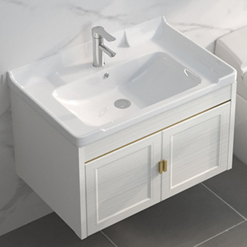 Single Sink Vanity Set Mirror Wall Mount Metal Frame Rectangle Bath Vanity with 2 Doors