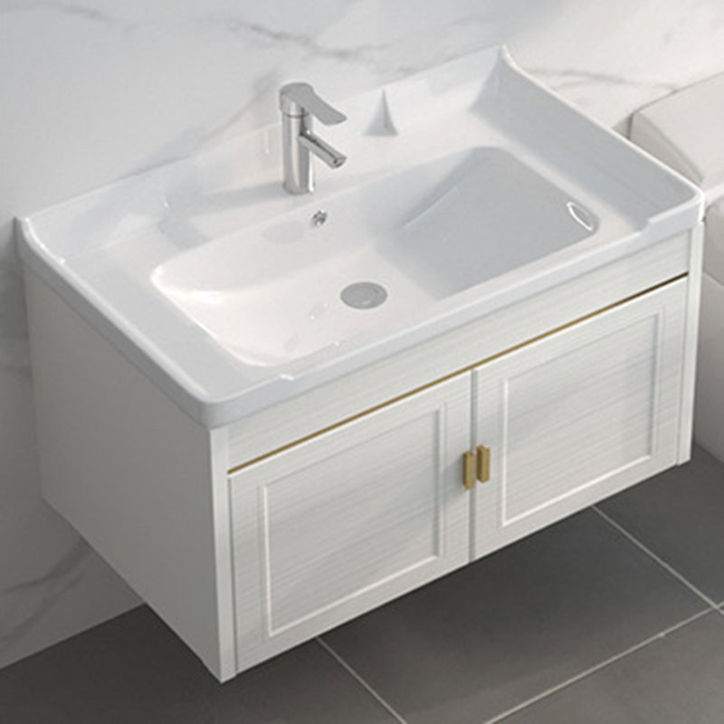 Single Sink Vanity Set Mirror Wall Mount Metal Frame Rectangle Bath Vanity with 2 Doors