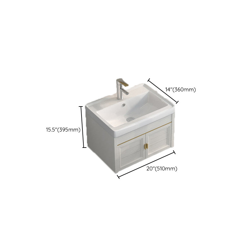 Single Sink Vanity Set Mirror Wall Mount Metal Frame Rectangle Bath Vanity with 2 Doors