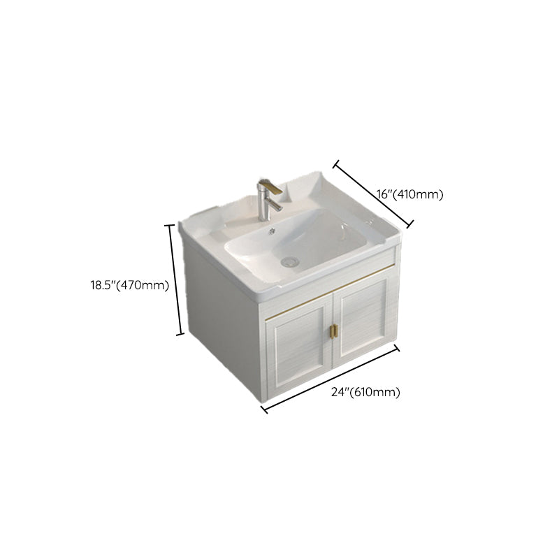 Single Sink Vanity Set Mirror Wall Mount Metal Frame Rectangle Bath Vanity with 2 Doors