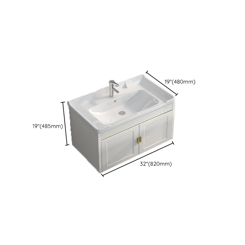 Single Sink Vanity Set Mirror Wall Mount Metal Frame Rectangle Bath Vanity with 2 Doors