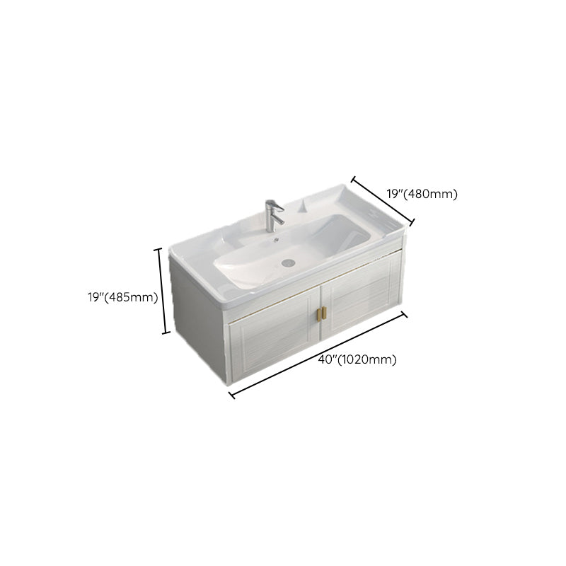 Single Sink Vanity Set Mirror Wall Mount Metal Frame Rectangle Bath Vanity with 2 Doors