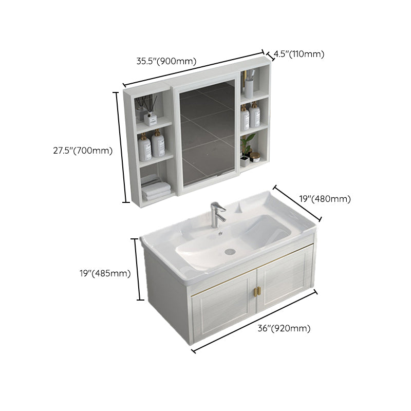 Single Sink Vanity Set Mirror Wall Mount Metal Frame Rectangle Bath Vanity with 2 Doors