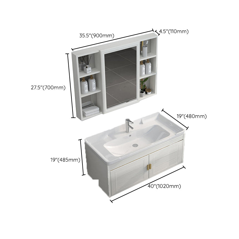 Single Sink Vanity Set Mirror Wall Mount Metal Frame Rectangle Bath Vanity with 2 Doors