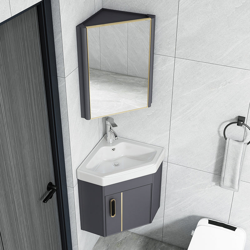 Wall Mounted Corner Bathroom Vanity Cabinet Triangular Abstract Vanity Sink