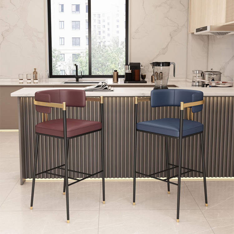 Leather Bar Stool Glam Backrest Counter Stool for Living Room with Black Legs