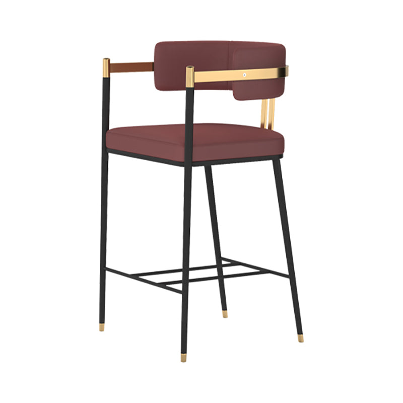 Leather Bar Stool Glam Backrest Counter Stool for Living Room with Black Legs