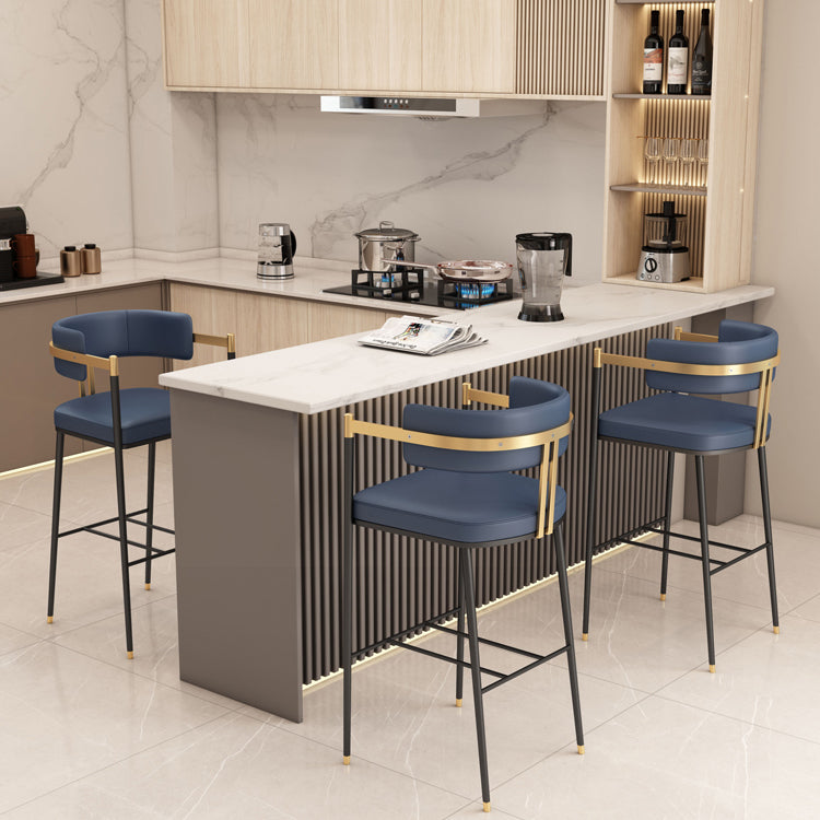 Leather Bar Stool Glam Backrest Counter Stool for Living Room with Black Legs