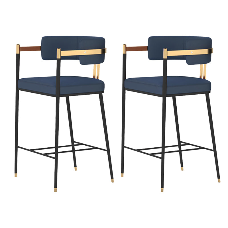 Leather Bar Stool Glam Backrest Counter Stool for Living Room with Black Legs