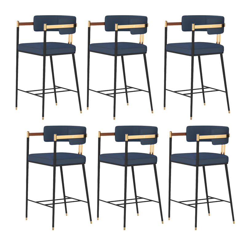 Leather Bar Stool Glam Backrest Counter Stool for Living Room with Black Legs