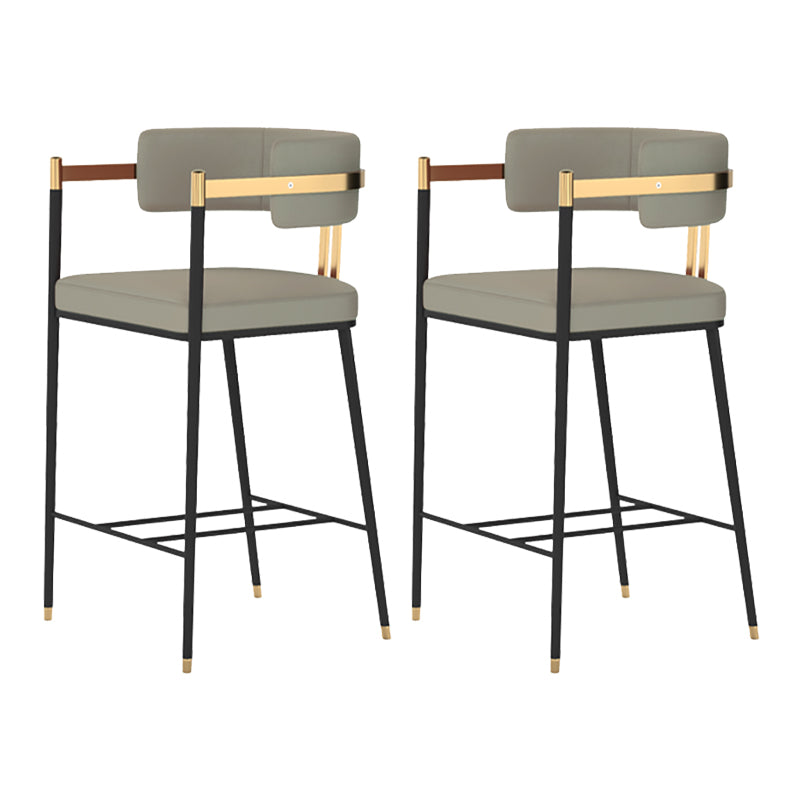 Leather Bar Stool Glam Backrest Counter Stool for Living Room with Black Legs