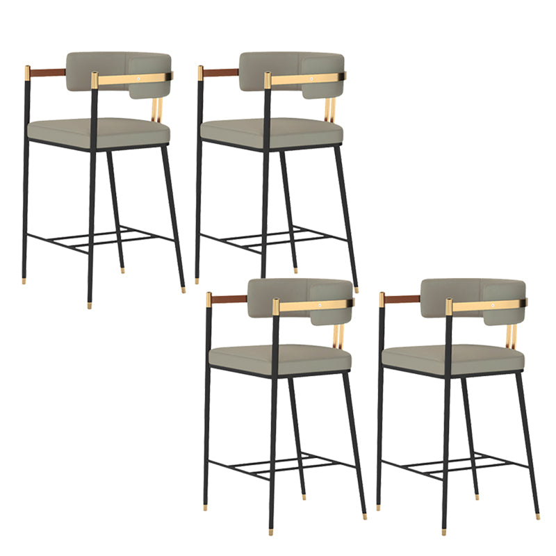 Leather Bar Stool Glam Backrest Counter Stool for Living Room with Black Legs