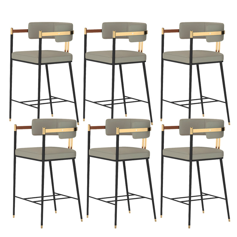 Leather Bar Stool Glam Backrest Counter Stool for Living Room with Black Legs