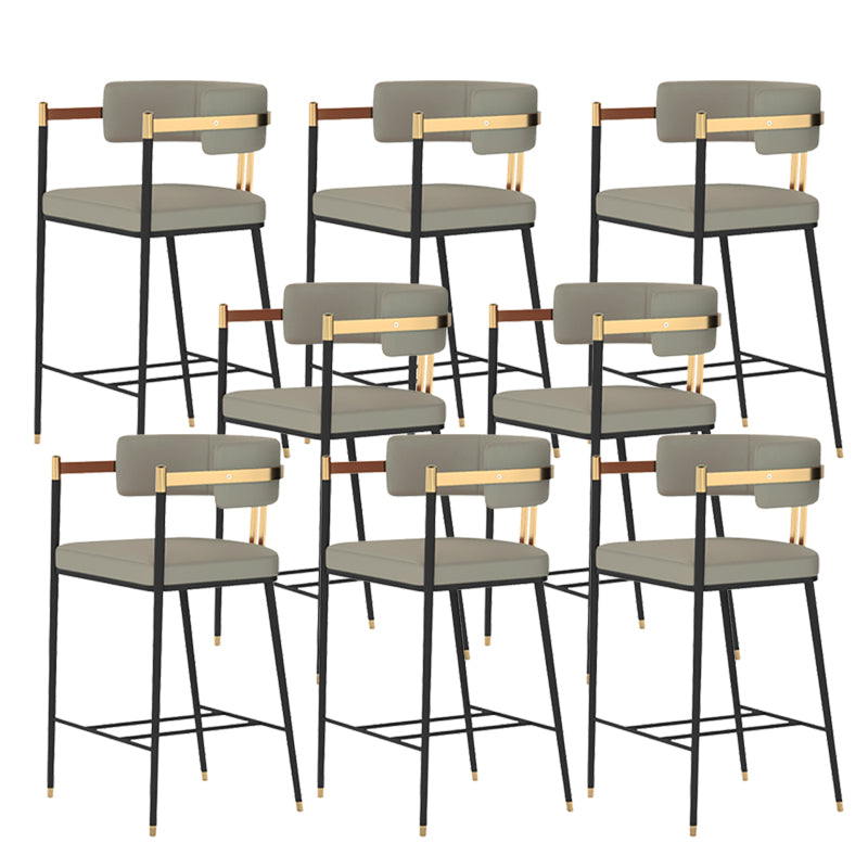 Leather Bar Stool Glam Backrest Counter Stool for Living Room with Black Legs