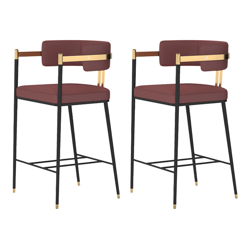 Leather Bar Stool Glam Backrest Counter Stool for Living Room with Black Legs