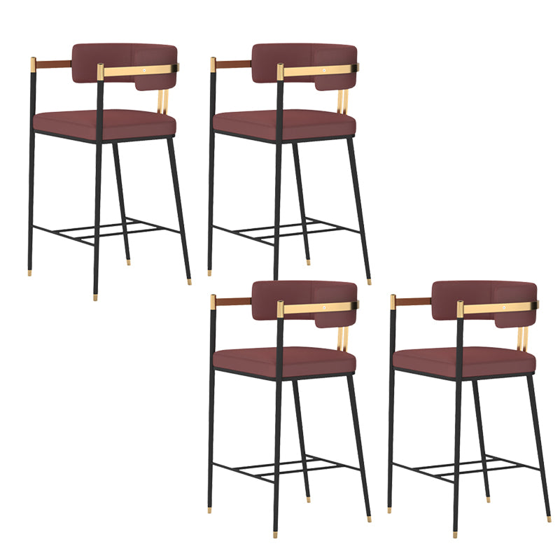Leather Bar Stool Glam Backrest Counter Stool for Living Room with Black Legs
