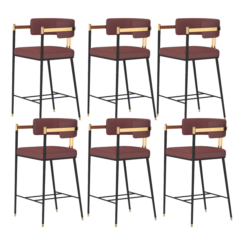 Leather Bar Stool Glam Backrest Counter Stool for Living Room with Black Legs