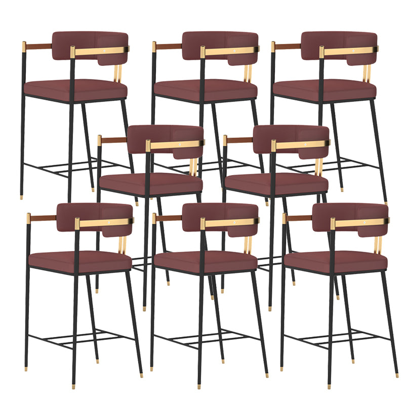 Leather Bar Stool Glam Backrest Counter Stool for Living Room with Black Legs