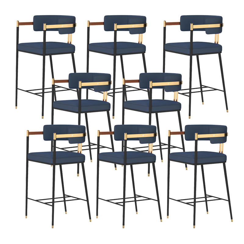 Leather Bar Stool Glam Backrest Counter Stool for Living Room with Black Legs