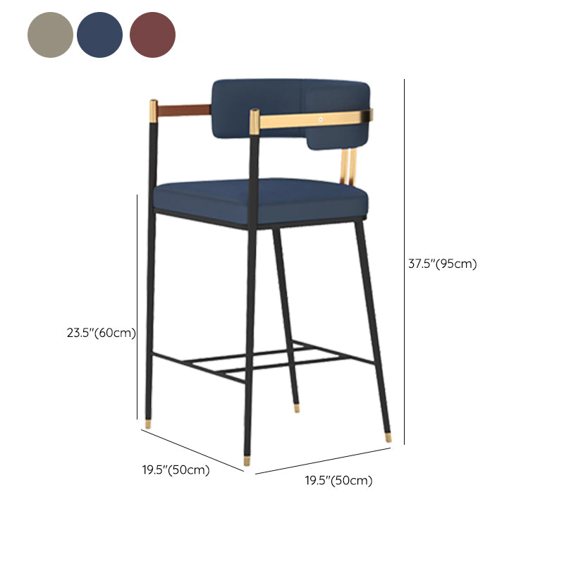 Leather Bar Stool Glam Backrest Counter Stool for Living Room with Black Legs
