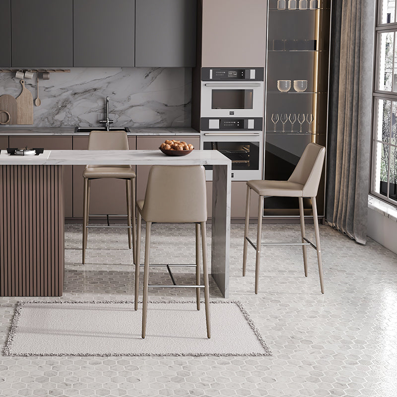 Modern Backrest Bar Stool Leather Metal Base Counter Stool for Living Room