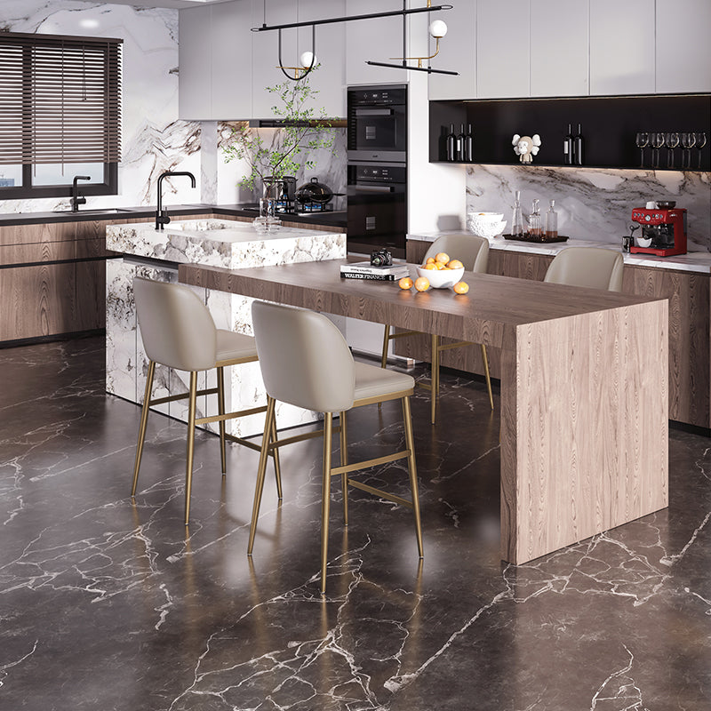 Glam Bar Stool Low Back Leather Counter Stool for Living Room