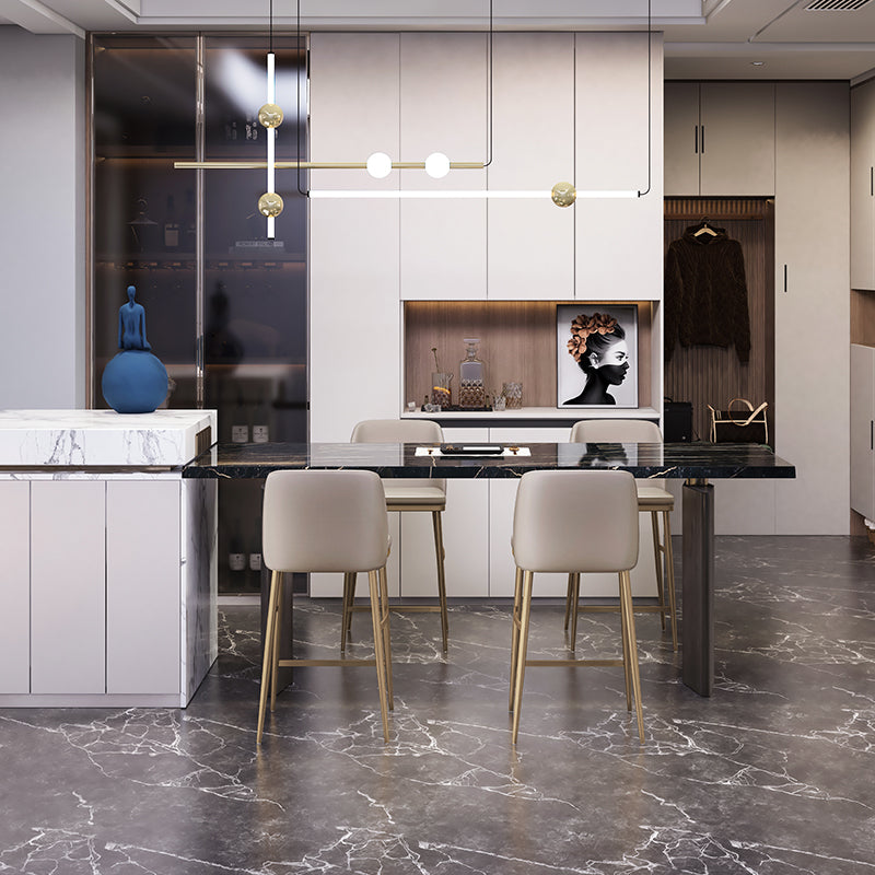 Glam Bar Stool Low Back Leather Counter Stool for Living Room