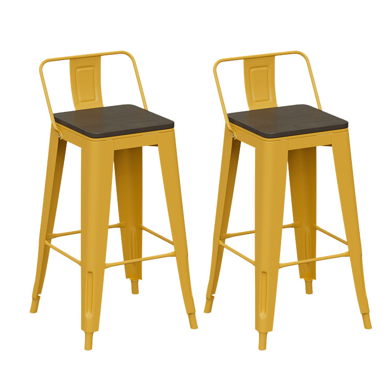 Metal Dining Stools Low Back Bar Stools with Footrest in Yellow