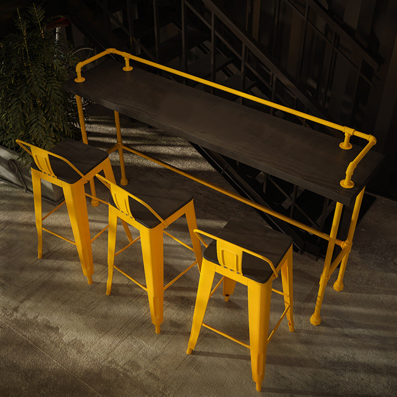 Metal Dining Stools Low Back Bar Stools with Footrest in Yellow